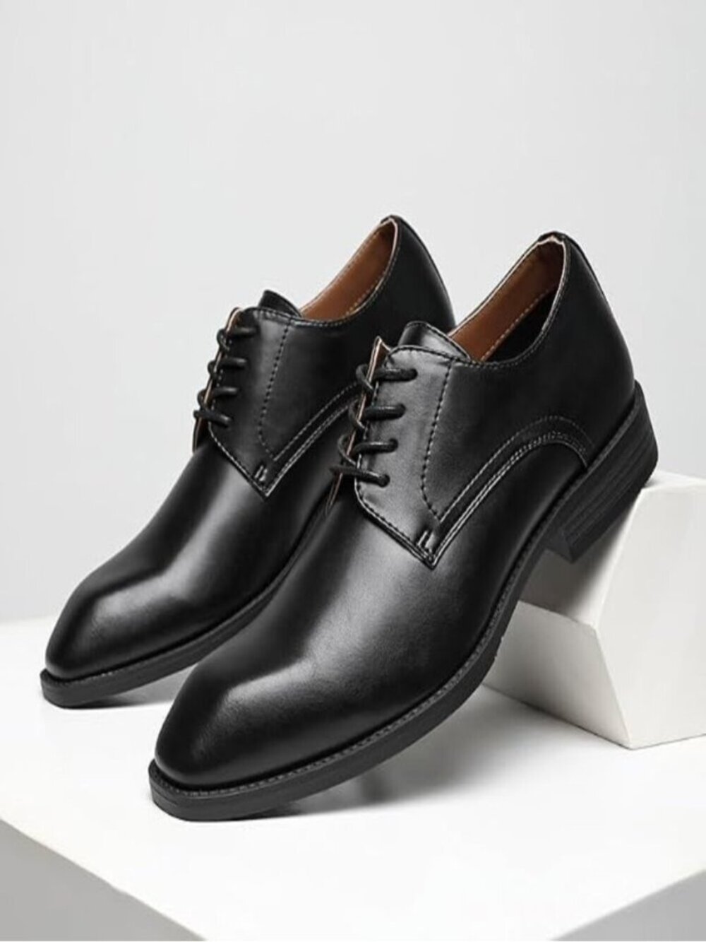 Men Black Leather Whole-Cut Cap Toe Lace-up Business Brogue Tuxedo Oxford Shoes